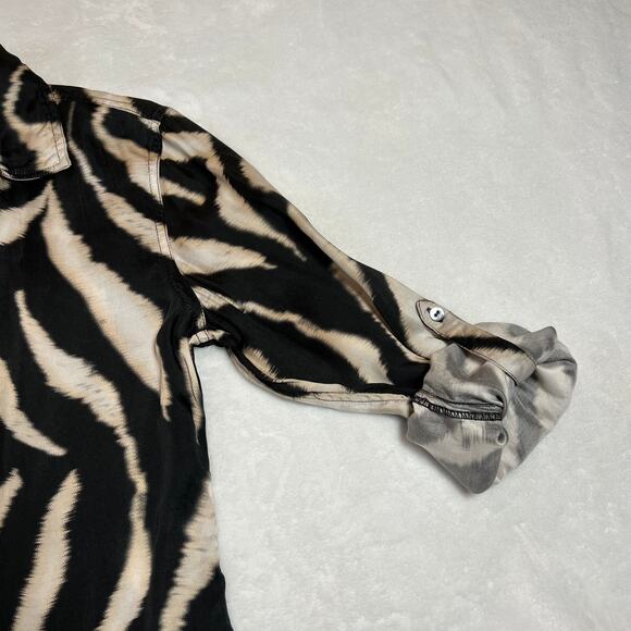 Cino Zebra Print Satin Button Up Shirt Size Medium Roll Tab Sleeve Maximalist - Picture 5 of 10